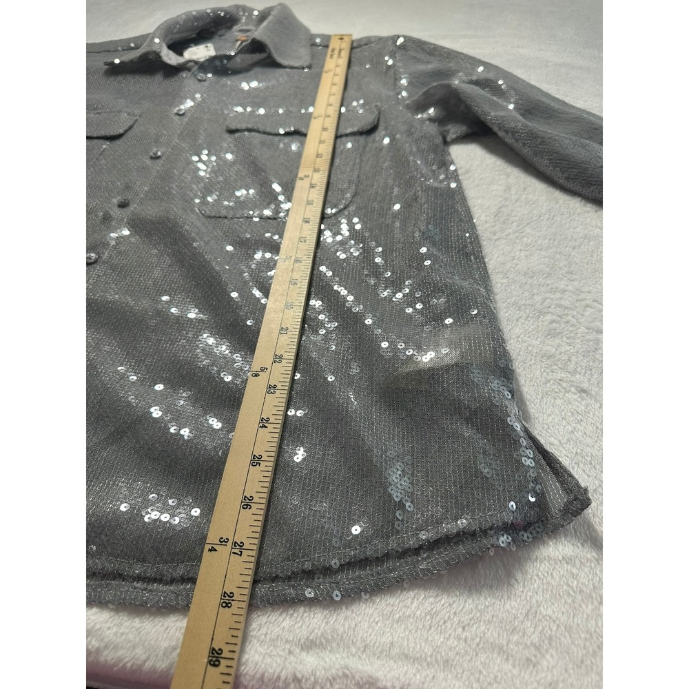Free People Sequin Button Down Women M Carbon Grey NWT Oversized Glam Shirt - Picture 3 of 8